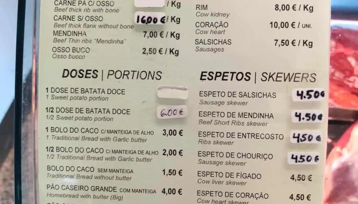 Restaurante La Parreira -  Cardapio - Funchal